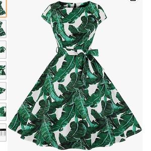 Womens 1950s style Vintage Cap Sleeve Palm leaf Rockabilly Cocktail Swin…